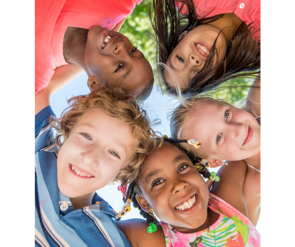 Five kids faces in a circle