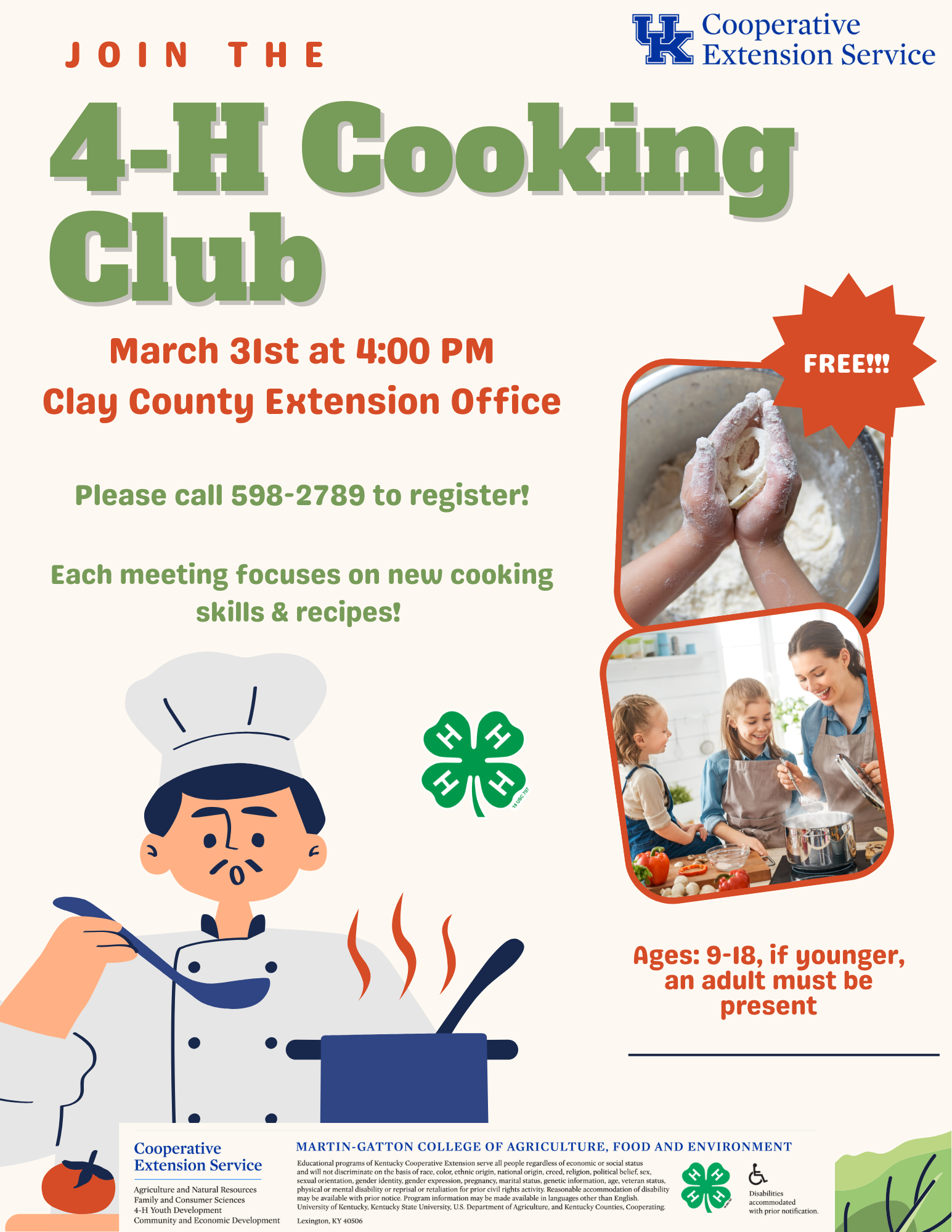 4-H Cooking Club flyer