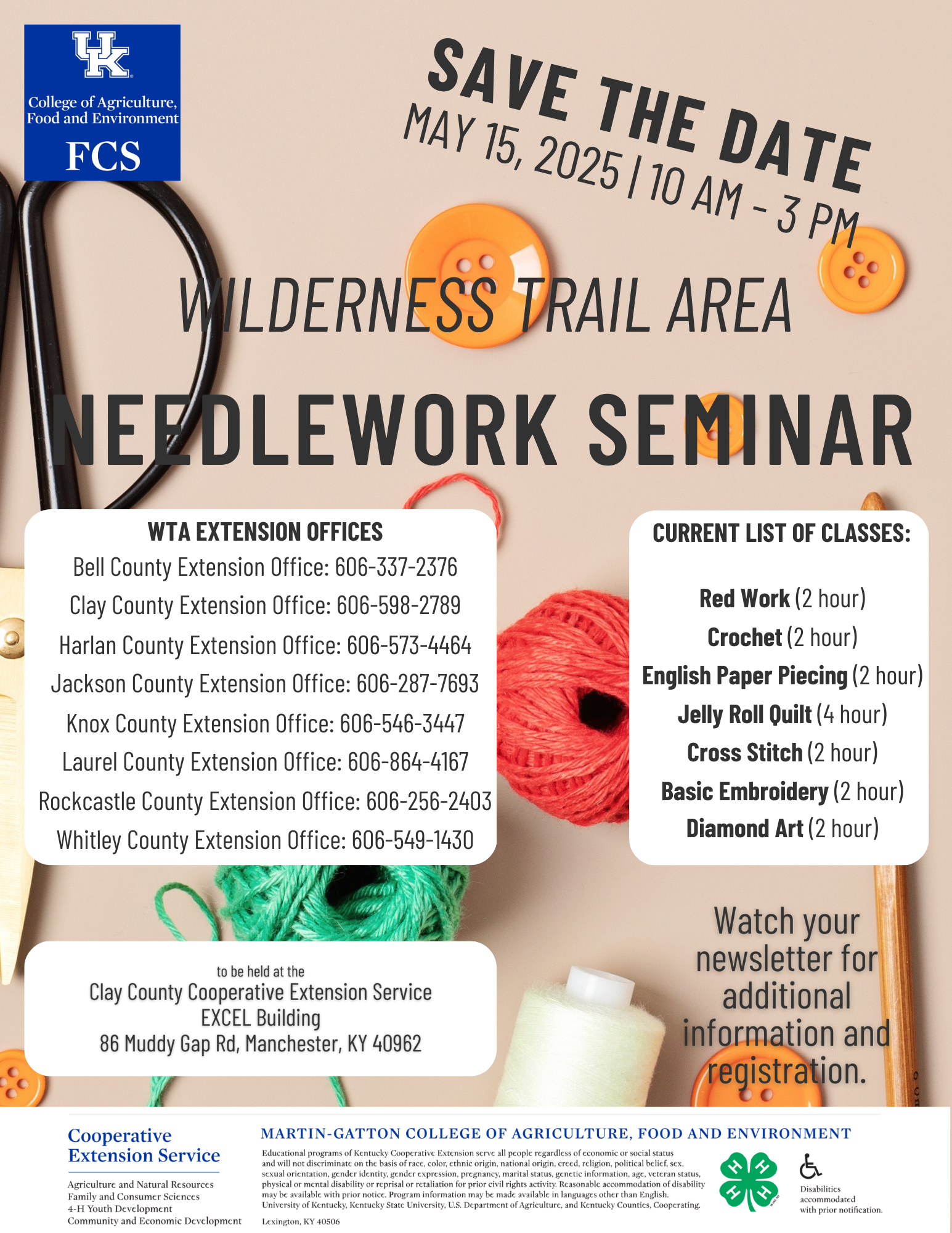 Needlework Seminar Save the Date flyer