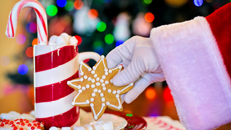 Santa's hand holding a cookie